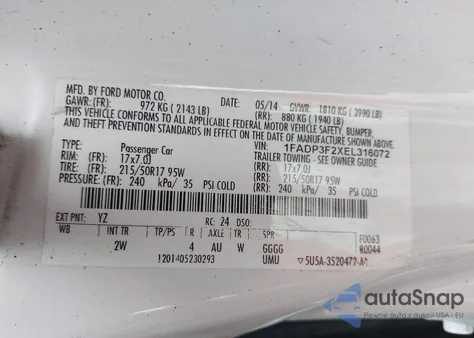 2014 Ford Focus Se z USA, uszkodzony, nr VIN 1FADP3F2XEL316072